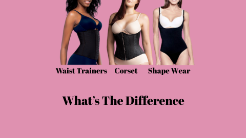 Side-by-side image of three women modeling different body-contouring garments—a waist trainer, a traditional corset, and modern shapewear—supporting blog content on the differences between these sculpting styles