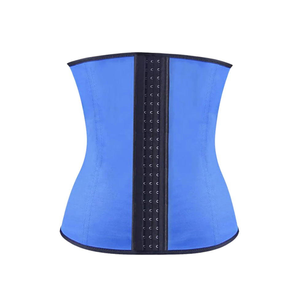 Product image of Bodied by Bella Classic Waist Trainer in blue designed to provide firm compression, support, natural body contouring, and a slimmer waistline with a sleek vibrant finish